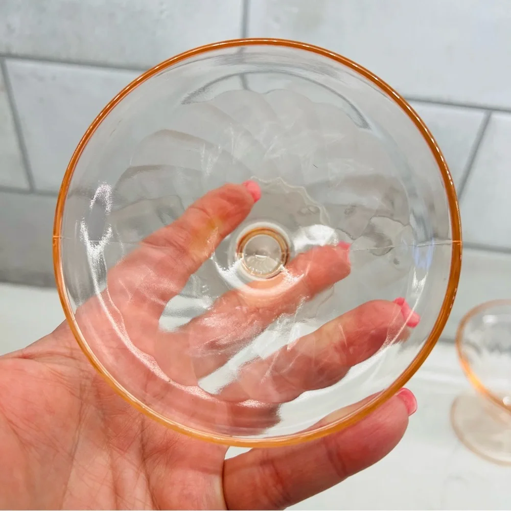HAZEL ATLAS Vintage Diamond Optic Pink Champagne / Tall Sherbet Glasses Set of 4